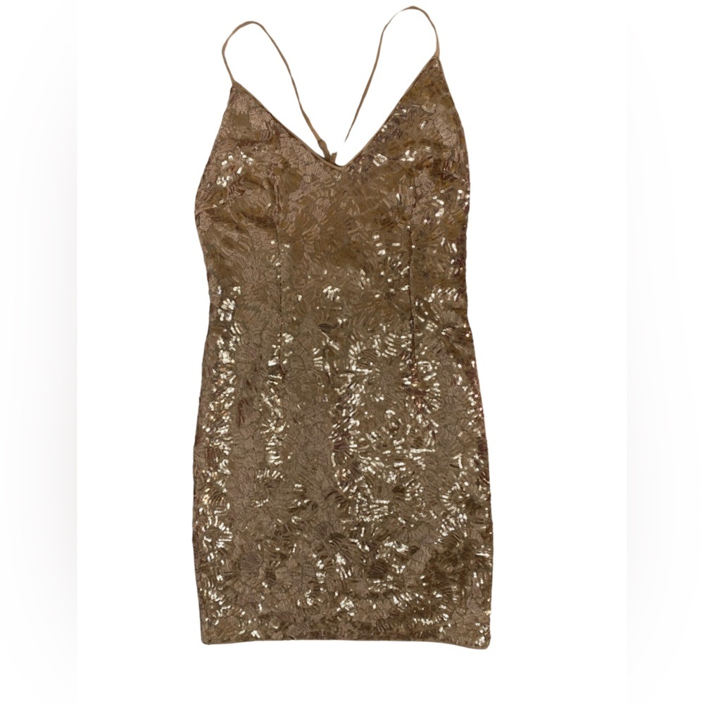 Rose‎ gold sequin mini dress, forever 21, size small, adjustable straps, pink - Picture 3 of 16